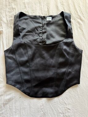 Aritzia /Sunday Best Black Satin Corset Crop Top